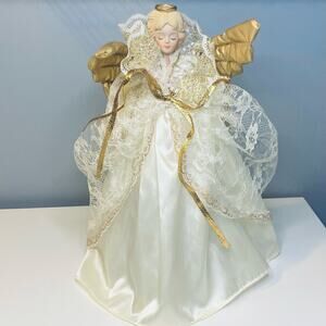 Ivory & Gold Angel Christmas Tree Topper Vintage Victorian Holiday Decor
